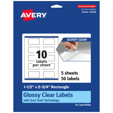 Etichette Avery trasparenti rettangolari lucide con alimentazione sicura 1,5"" x 2,75"""" 50 etichette trasparenti lucide Etichette stampabili con s