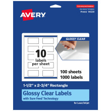 Etichette Avery trasparenti rettangolari lucide con alimentazione sicura 1,5"" x 2,75"""" 1.000 etichette trasparenti lucide Etichette stampabili co