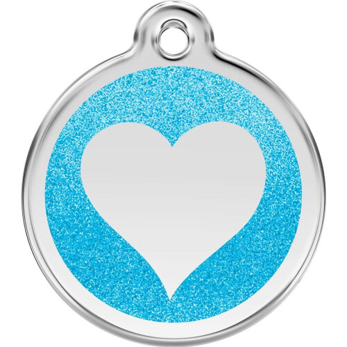 R?d Dingo rustfrit st?l med glitter Pet I.D. Tag - Hjerte (Aqua Medium)