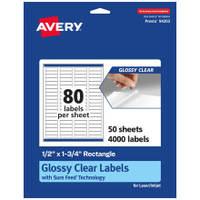Etichette Avery trasparenti rettangolari lucide con alimentazione sicura 0,5"" x 1,75"""" 4.000 etichette trasparenti lucide Etichette stampabili co