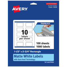 Avery TrueBlock Matte White Rectangle Labels  1.5"""" x 2.75""""  1 000 Labels  Print-to-The-Edge  Laser/Inkjet Printable  Great for Packaging
