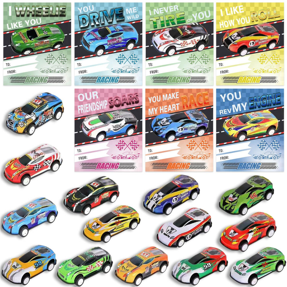 Upinlook 28 Pack Cartes De Cadeaux De Valentin Pour Les Enfants Avec Des Voitures De Traction Toys Valentin Prix De Classe D' Cole De La Saint-Va-image