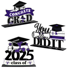 LINGTEER Klasse van 2025 Afstuderen Feestdecoraties - 3 Stuks Congrats Grad 2025 School Afstuderen Acryl Tafel Centerpieces Geschenkstandaard Dec