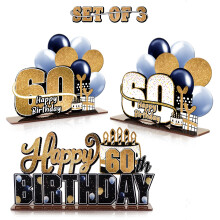 LINGTEER Happy 60e verjaardag gouden acryl tafeltopper centerpieces set - Cheers tot zestig jaar oude verjaardag 60e verjaardag feestcadeau decor