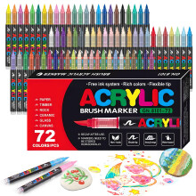 72 Colors Soft Brush Tip Acrylic Markers Set Paint Pens for Rock Wood Fabric Canvas Glass DIY Crafts Waterproof Paint Markers Vibrant Acr