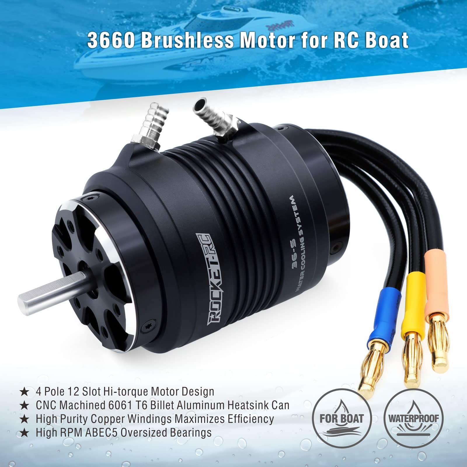 Moteur Sans Balais 6 Pôles SSS 56104 500KV Avec Refroidissement Par Eau Pour Bateau RC Marin - Haute Performance
