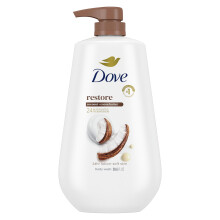 Dove Plyn do mycia ciala z pompka Restore Maslo kokosowe i kakaowe na 24 godziny Balsam do miekkiej skry Nawilzajacy srodek do mycia skry bez siarc