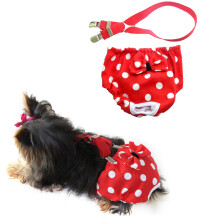 FUNNYDOGCLOTHES Hondenluier met bretels RODE Polka DOT Herbruikbaar Wasbaar voor kleine hondenrassen (XSmall: Taille 8"""" - 10"""")
