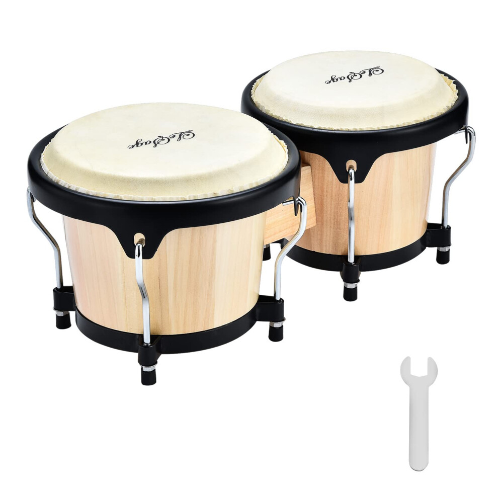 Lesage Bongos Drum para nios Adultos Bongos Bongos Bongos 4 In y 5 en madera natural Bongos Drums Cabezal de tambor de piel real con tuning Key Bong