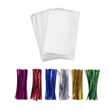 200 Treat Bags with 200 4"""" Twist Ties 6 Mix Colors - 1.4mils Thickness OPP Plastic Bags (4'' x 6'')