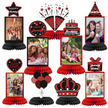 WINPOGEE 9 stuks zwart rood verjaardagsdecoratie honingraat centerpieces rood thema verjaardag foto tafel middelpunt feestartikelen 16e 30e 40e 5