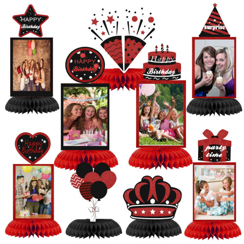 Winpogee 9pcs d   corations d'anniversaire rouge noir
