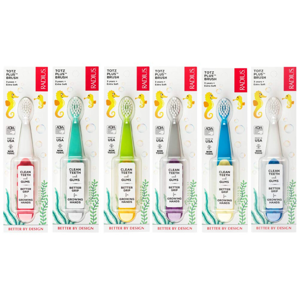 RADIUS Totz Plus Brush Kids Toothbrush Silky Soft BPA Free ADA Accepted Designed for Delicate Teeth & Gums for Children 3 Years & Up - Assorted -
