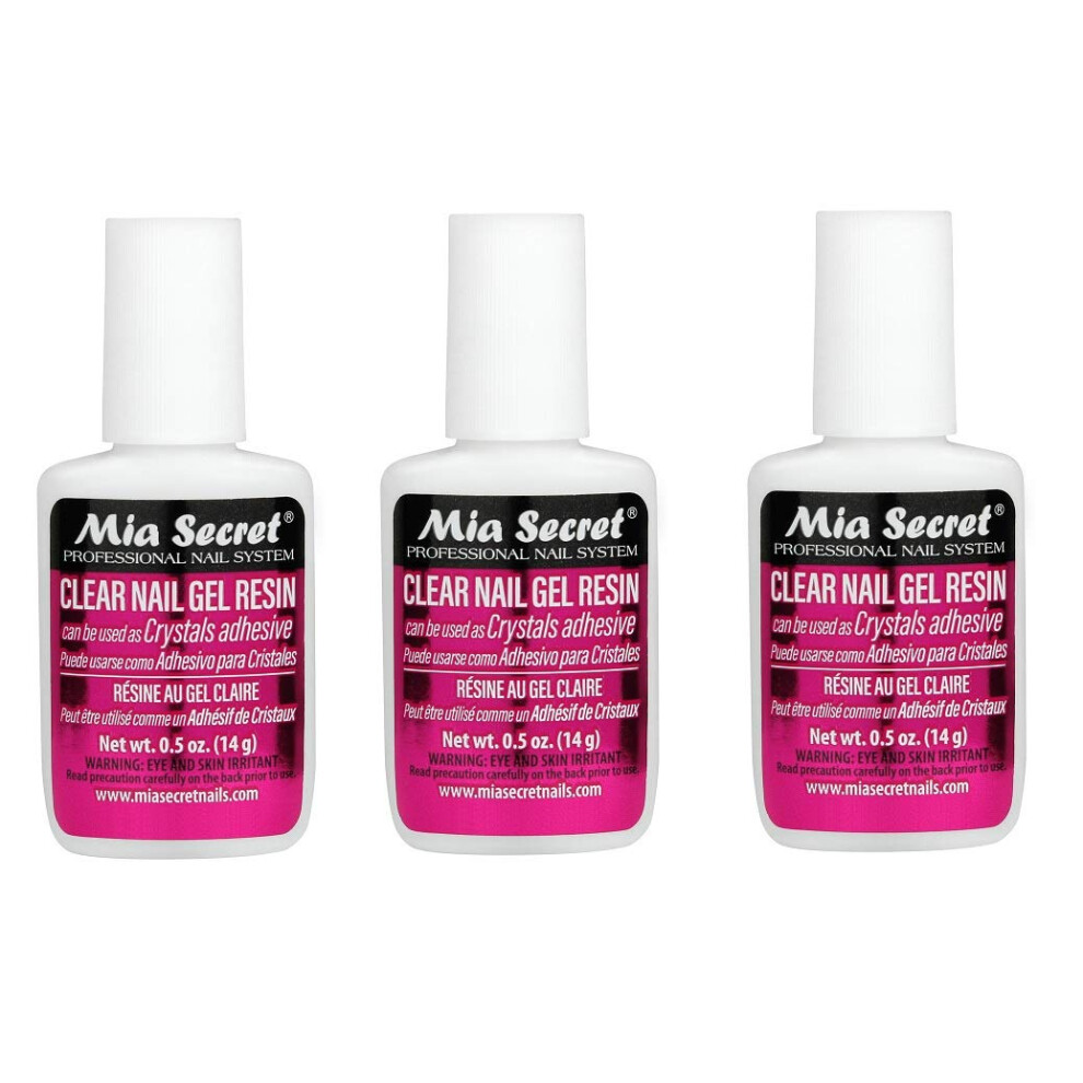 Mia Secret 3 Pack ( Oz.) Brush On Clear Nail Gel Resin - Glues Crystals