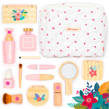 UMU Snyggt sknhetsset i tr Little Woman fr flickor - Makeup-lekset 17-delat kit med sminkborstespegel och kosmetikafodral Bsta presenten fr