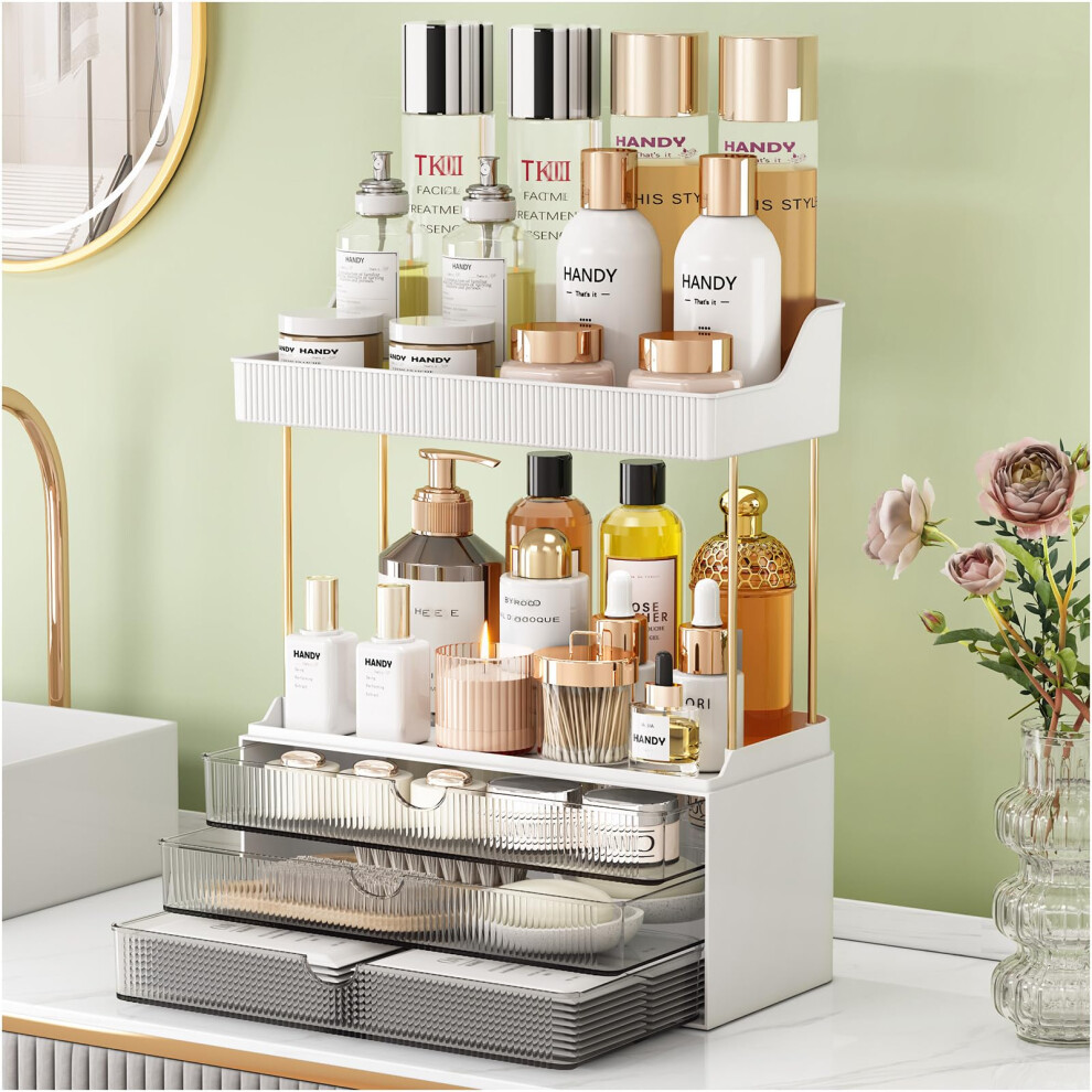 Storbin 3 Drawers Bathroom Counter Organizer 5 Tier Makeup Organizer Versatile Perfume Organizer Ideal For Bathroom Storage Vanity Large Skincare Perfum