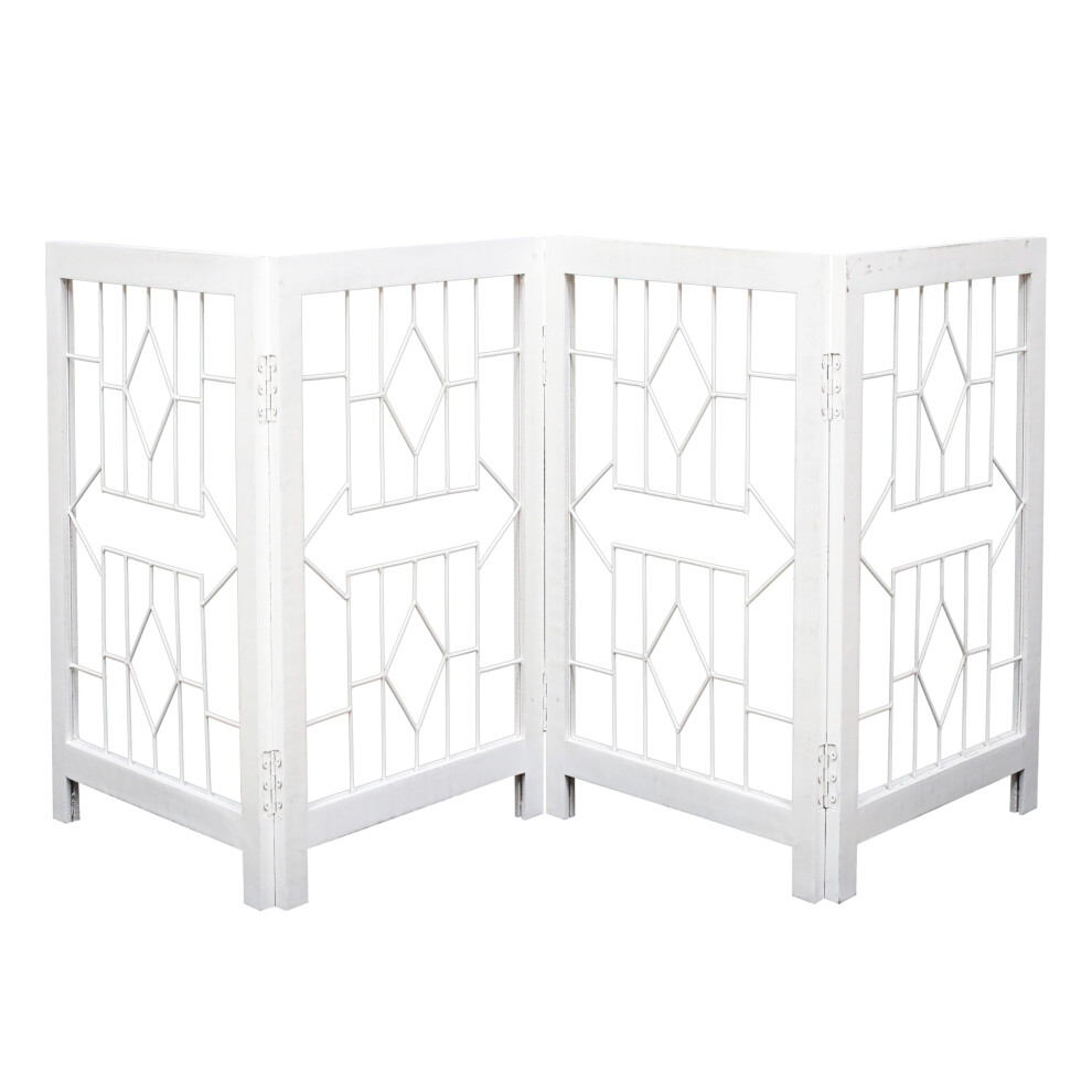Foldable Freestanding Wooden Dog Gate - 72"""" Wide 4 Panels (18"""" Each) Indoor Pet Gate for Doorways Stairs & Home - White