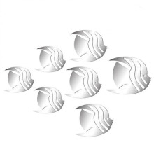 7pcs 3D Fish Wall Stickers DIY Mirror Wall Art Removable Wall Decals for Home Office TV Background Window Decor (Silver)