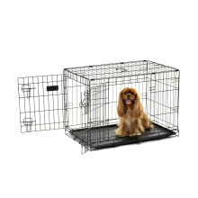 Carlson Sichere und kompakte Hundebox aus Metall mit Doppelt   r, mittelgro   , mit Trennwand