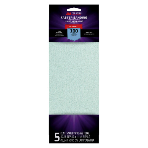 3M 3M Pro Grade Preciso Lixar Folhas de Lixar Drywall Mais Rpido 100 Grit 4 3/16 polegadas x 11 1/4 polegadas 5 Pacote