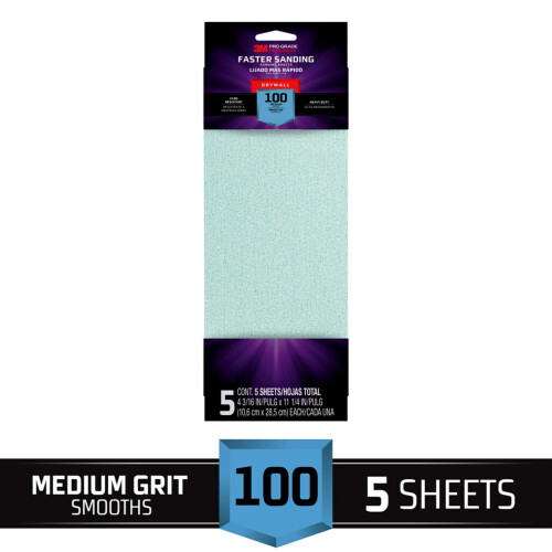 3M 3M Pro Grade Preciso Lixar Folhas de Lixar Drywall Mais Rpido 100 Grit 4 3/16 polegadas x 11 1/4 polegadas 5 Pacote 1