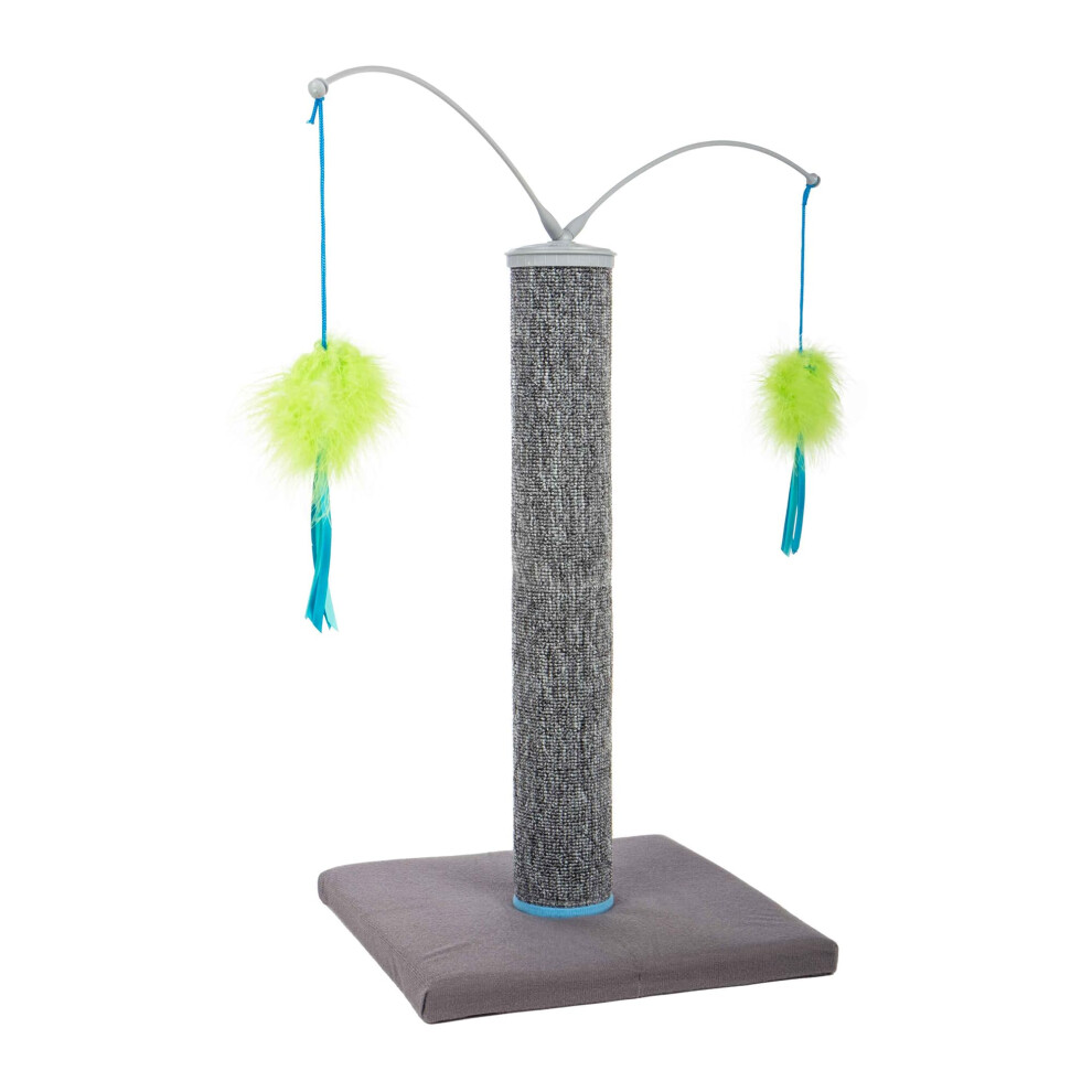 SmartyKat Scratch 'N Spin Carpet Cat Scratching Post with 2 Spinning Wand Toys Plus 2 Replacement Wands - Gray & Blue