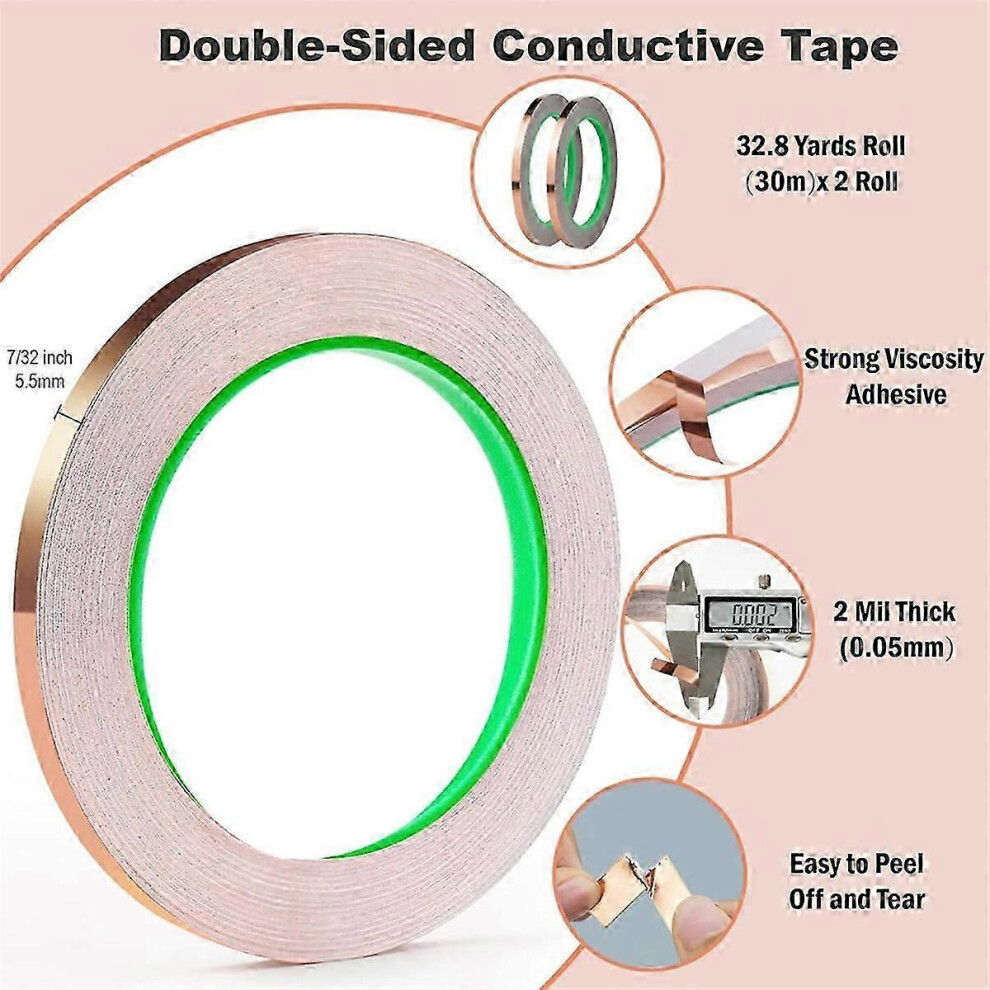 Kikidex (As Show, One Size) 7/32 Copper Foil Compatible With Stained Glass,Copper Reactive Foil With Double-Sided Conductive - Deco,32.8 Yar