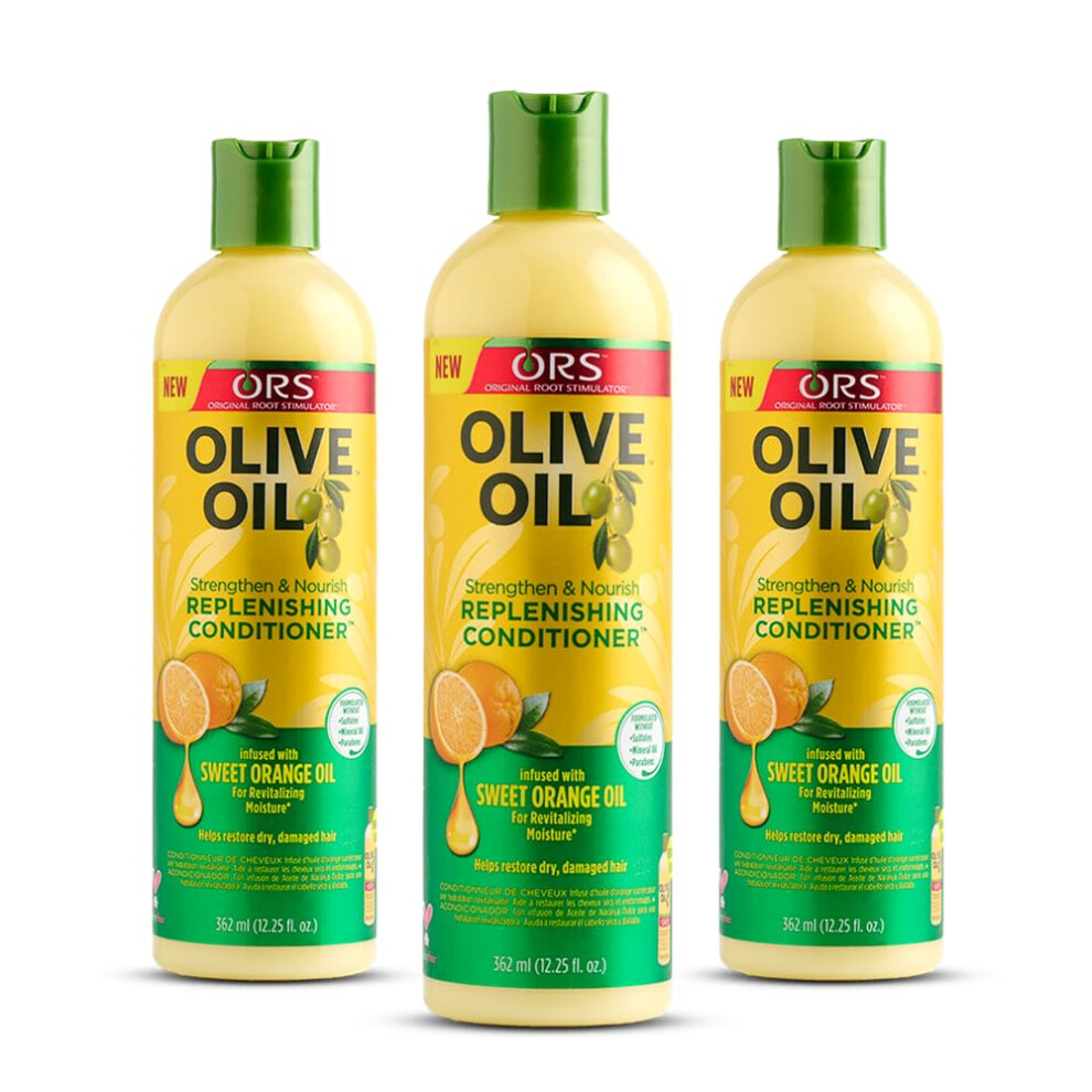 Ors Orange Olive Oil Strengthen & Nourish Replenishing Conditioner Infused With Sweet Oil For Revitalizing Moisture 12.25 Ounce (Pack Of 3)