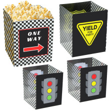4E's nieuwigheid 4-pack race-thema emmer middelpunt - raceauto feestdecoratie voor traktaties en popcorn raceauto middelpunt voor tafels geruite