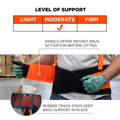 Ergodyne ProFlex 100HV Back Support Brace High Visibility Support Belt 8"""" Spandex Material Removeable Straps 2