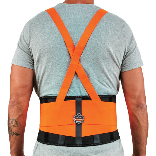 Ergodyne ProFlex 100HV Back Support Brace High Visibility Support Belt 8"""" Spandex Material Removeable Straps