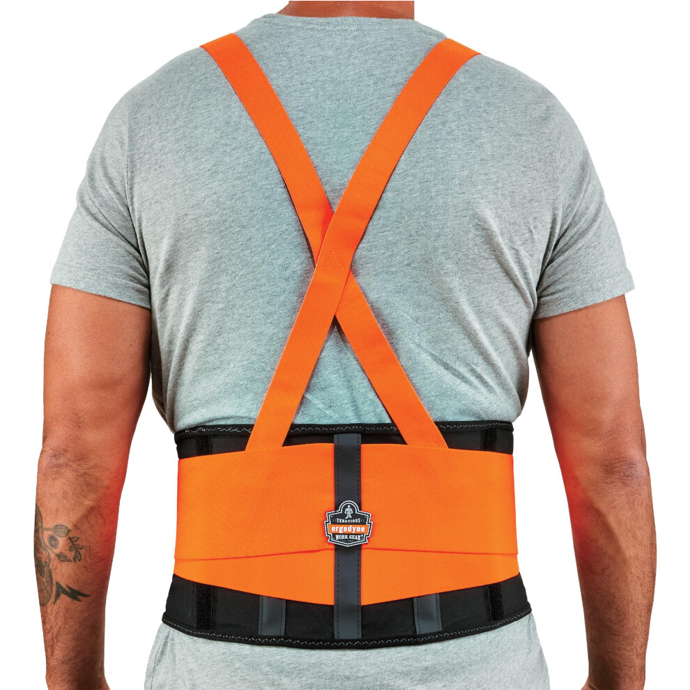 Ergodyne ProFlex 100HV Back Support Brace High Visibility Support Belt 8"""" Spandex Material Removeable Straps