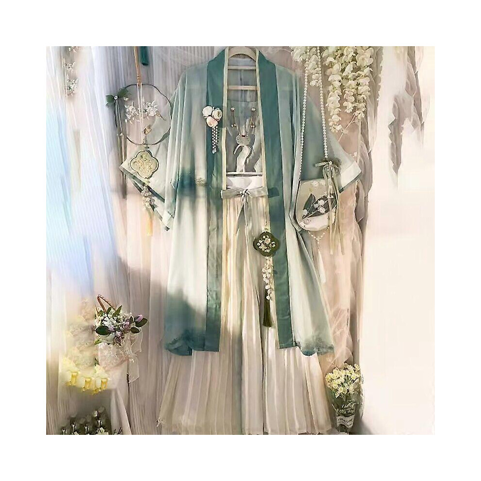 (XL, One size) Hanfu Dress Women Ancient Chinese Song Dynasty Hanfu Cyan Sets Female Cosplay Costume Summer Dance Dress Hanfu Party Dress Xl Cyan 3pcs-image-OPC-PHFKB5B-NEW
