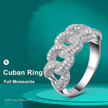 (6, One size) 8mm Full Moissanite Cuban Ring 925 Sterling Sliver Plated 18k Eternity Band Hip Hop Ring For Woman Man Sparkling Jewely