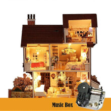 (No Dust Cover, One size) Diy Wooden Doll House Kits Miniature With Furniture Flower Town Loft Casa Villa Dollhouse Toys For Grown-up Girls Christmas Gift