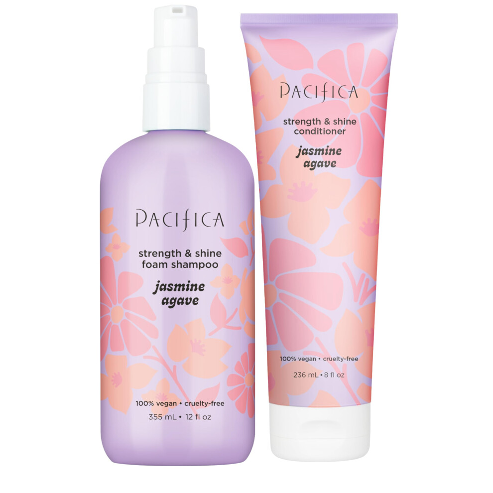 Jasmine Agave Strengthening Shampoo & Conditioner Set - Clean Vegan Shampoo & Conditioner for Weak Or Brittle Hair (Including Color-Treated)  Stronger