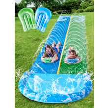 JOYIN 22,5 Fu Wasserrutsche und 2 aufblasbare Bretter, extra lange, robuste Doppel-Rasen-Wasserrutsche mit Sprinkler f r Kinder und Erwachsene,