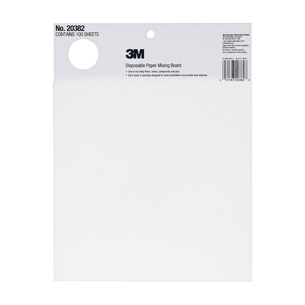 3M Disposable Paper Mixing Board 20382  Non Porous  Solvent Resistant  Non Soak  Large Sheet  10 in x 13 in  100 Sheets/Board