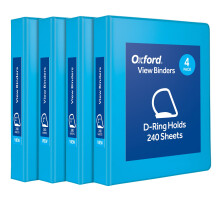 Oxford 3 ringbanden ringbanden voor school en kantoor Duurzaam 1 inch D-ringen Houdt 240 vel ClearVue Presentatieband Blauw 4PK