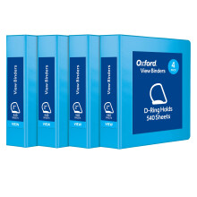 Oxford 3 ringbanden ringbanden voor school en kantoor Duurzaam 2 inch D-ringen Houdt 540 vel ClearVue Presentatieband Blauw 4PK