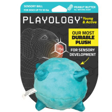 Playology Puppy Dog Ball for Sensory Development | Medium Sized Stuffed Chew Toy with Squeaker for Puppies up to 50lbs | Engaging All-Natural Pea