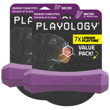 Playology Squeaky Chew Stick Dog Toy Value 2-Pack for Medium Dogs up to 50lbs | Engaging All-Natural Bacon Scented Chew Toy for Tough Chewers | E