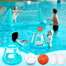 Joyin opblaasbaar zwembad float set volleybal net & basketbal hoepels zwevend zwemspel speelgoed voor kinderen en volwassenen zomer floaties voll