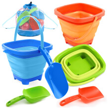 Sloosh 3er-Pack zusammenklappbare Sandspielzeuge  quadratischer, faltbarer Eimer aus Silikon fr den Strand, Wassereimer mit 3 Schaufeln fr San
