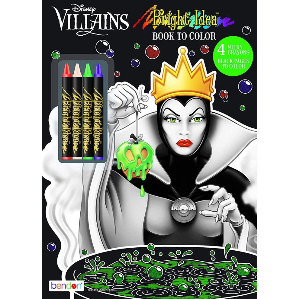 New Disney Villains 48-Page Bright Idea Coloring Book With Neon Crayons Bendon Black 43249