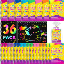 Festgaver til b?rn 4-8-12: 36-pack Scratch Rainbow Art Notesbog Farverigt h?ndv?rk Goodie Bags-s?t Bulkgaver til Valentines P?skekurvestoppere F?