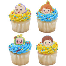 CoComelon Playtime Ringe | 24 Cupcake Toppers med JJ YoYo & TomTom | DecoPac CoComelon kagepynt Madsikker og klar til brug - 24 stk