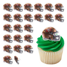 DecoPac NFL San Francisco 49ers hjelmringe 24 fodbold cupcake dekorationer Officielt licenserede fodboldringe Food Safe Cake Toppers - 24 Pack