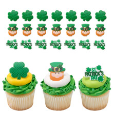 DecoPac St. Patrick's Day Rings Cupcake Decorations Cupcake Toppers Featuring Green Shamrock and Leprechauns Food Safe Cake Topper - 24 Pack