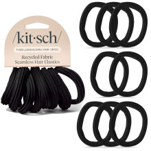 Kitsch Hair Ties No Damage - Strong Stretchy Hair Bands | Soft Nylon Ponytail Holders Snag-Free Rubber Bands Perfect for Updos & Braids - Black 8p